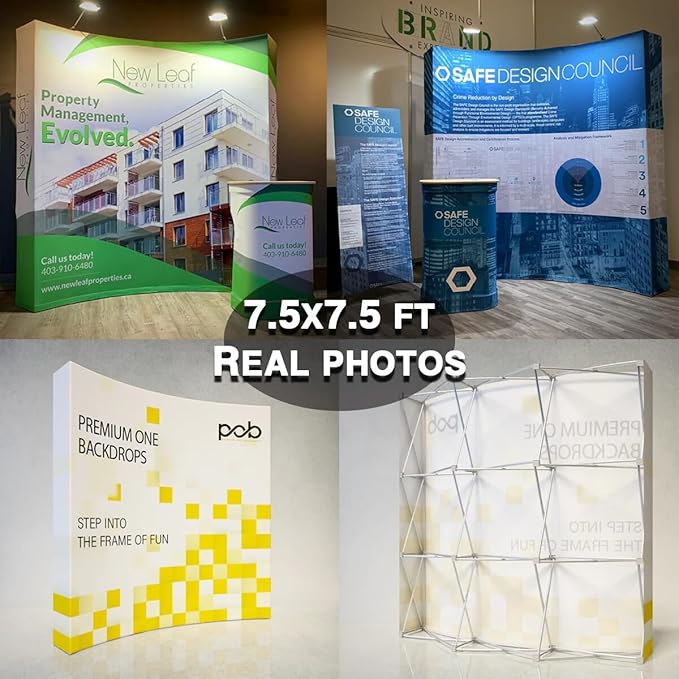 Custom Curved Pop Up Displays Trade Show Backdrop 7.5x7.5 FT Tension Fabric HD Banner Printing Banner Pop-up Display Stand Trade Show Booth Display for Business Corporate Wedding Mall