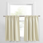 PONY DANCE Beige Kitchen Curtains 36 inch Long, Small Window Treatments Rod Pocket Energy Efficient Short Blackout Curtain Panels for Rv Camper, 42-inch Wide by 36 Long, Light Beige, 2 Pieces