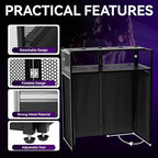 Portable DJ Booth Table,Foldable DJ Table Stand with White & Black Scrim,Adjustable DJ Facade Booth Station Metal Frame with Cable Hole for Private Events, Clubs, Bars (40x20 Double Deck)