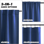 KGORGE Short Blackout Curtains 45 inch Length, Rod Pocket Privacy Room Darkening Drapes Thermal Insulation Noise Reducing Curtains for Bedroom Kitchen, W52 x L45 inches, Blue, 2 Panels