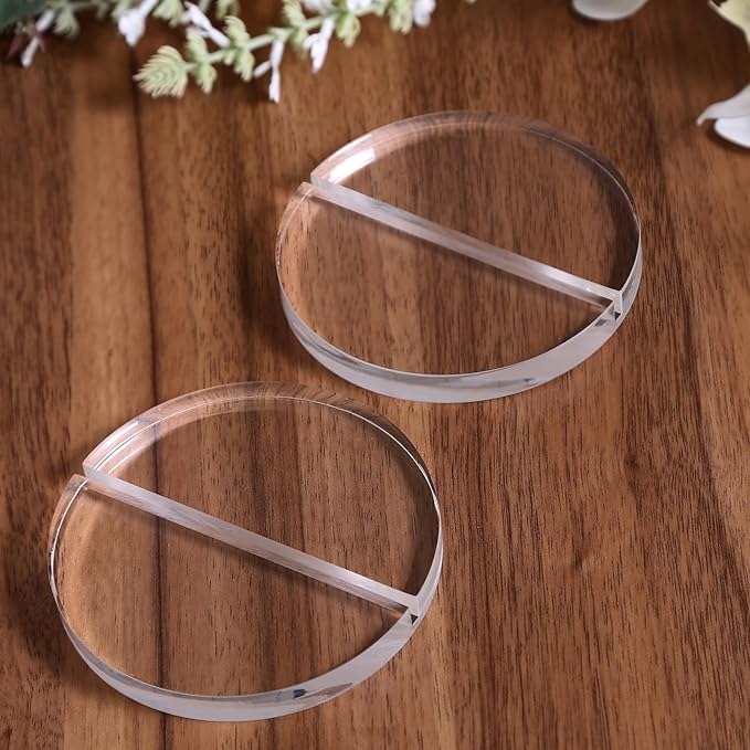 UNIQOOO 4" Clear Acrylic Round Stand | 3mm Slot Wedding Sign Holders, Perfect for Wedding, Table Number, Exhibition, Office, Restaurant, Business, 4 Count