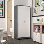 GREATMEET 72.8" H Metal Garage Storage Cabinets, Lockable Broom Closet Storage Cabinet with Doors and Shelves, Utility Cabinets for Storage Locker, Grey-White