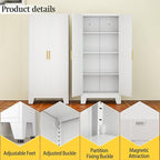White Metal Storage Cabinet, 61" Steel Cabinets for Home Office, Kitchen Pantry Storage Cabinet with Doors and 3 Adjustable Shelves, Tool Cabinet, for Office, Home, Garage, School