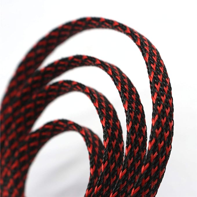 30ft PET Expandable Sleeving Wire Cable Sleeve (1/2", Red&Black)
