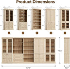 Vyre 70.8" Tall Farmhouse Bookshelf with Glass Doors, Modular Bookcase with 6-Tier Adjustable Shelves, Large Storage Cabinet for Kitchen, Living Room, Set of 2, Brown