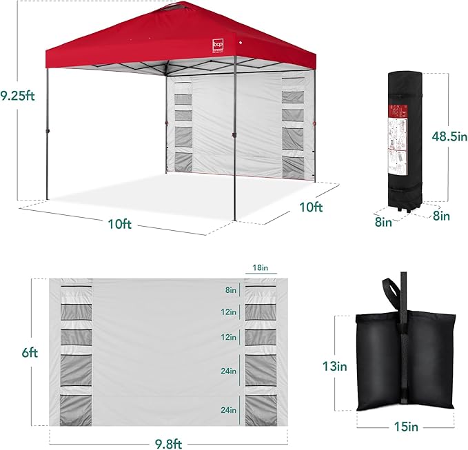 Best Choice Products 10x10ft Easy Pop Up Canopy w/Side Wall, 10 Pockets, Portable Carrying Case, 1-Button Setup, 4 Weight Bags - Red