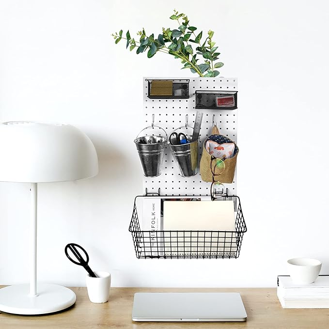 G.CORE 2 Pack Large Pegboard Baskets, Metal Shelves Hooks to 1/8" 1/4" Peg Boards, Peg Board Baskets Bins Set - Organize Tools Workbench Accessories Garage Storage Wall Mount Organizer Attachments