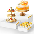 6 Pack Extra Large Acrylic Buffet Risers - 14”, 12”, 10” White Display Stands with Hollow Bottoms, Cube Riser Boxes Nesting for Dessert Food Catering Buffet Display Party Supplies