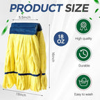 Hushee 12 Pack Large Microfiber Tube Mop Heads 18 oz Heavy Duty Commercial Industrial Wet Mop Head Refill Reusable Machine Washable Looped End Mopheads for Hardwood, Tile, Laminate Floors (Yellow)