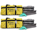 Set of 2 Flashdry Portable Complete Spill Kits with Yellow Duffle, Bag Tag, 15 Spill Absorbent Pads, 2 3"x4' Sorbent Socks, Disposal Bags, Nitrile Gloves