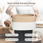Cotton Rope Storage Baskets,15x10x9 in,Foldable Storage Bins, Decorative Woven Basket Cube Storage Organizer for Laundry, Towel, Clothes (White/Beige-3Pack, 15x10x9 inches)