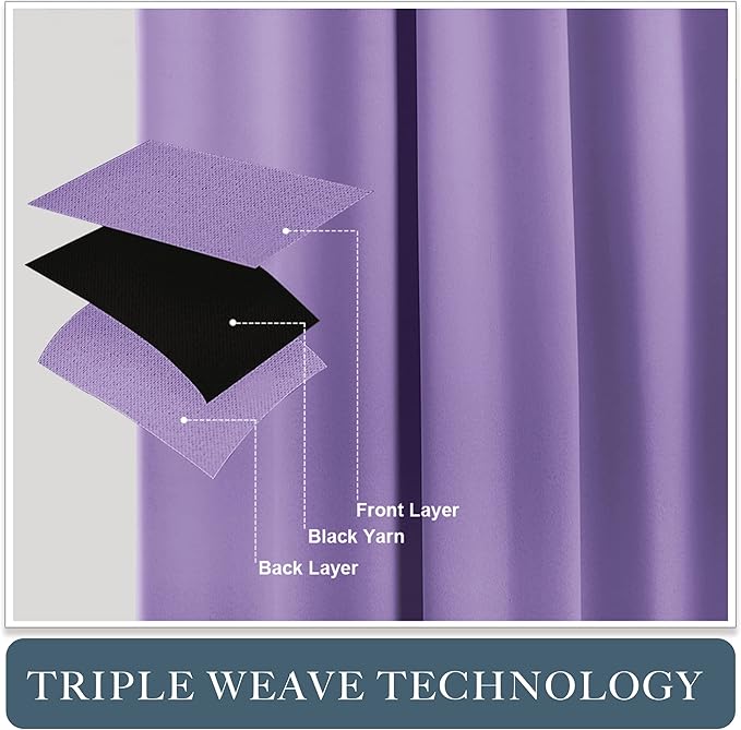 PONY DANCE Lilac Curtains Drapes - 42 x 45 inches Long Lilac Blackout Panels Home Fashion Solid Rod Pocket Curtain Blinds for Room Decoration Thermal Insulated Light Block, 1 Pair