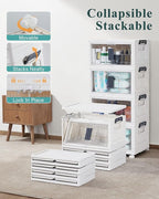 OlarHike 23QT Stackable Storage Bins with Lids - Folding Storage Box with Doors and Wheels, Collapsible Plastic Storage Drawers for Closets, 4 Pack Cubes