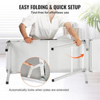 VEVOR Extra Long Folding Portable Bar Tradeshow Podium Table for Indoor, Outdoor, Party, Picnic, Exhibition, Includes Carrying Case, Storage Shelf and Black Skirt, 77.95" x 15.16" x 34.65"