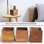 Remote Control Holder Caddy, Farmhouse Acacia Wood TV Remote Holder, Vintage Desk Caddy, Remote Organizer for Table (Brown - for 2 or 3 Remote Controls)