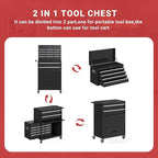 6-Drawer Tool Chest, Rolling Tool Storage Cabinet with Enhanced Packaging, Detachable Top Tool Box, Liners,Tray Divider, Metal Tool Cart for Workshop Garage, Black