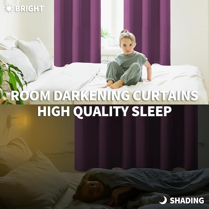BGment Room Darkening Curtains 63 Inches Long - Grommet Thermal Insulated Drapes Window Treatment Curtains for Bedroom, 2 Panels, 52 x 63 Inch, Eggplant Purple