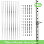 Bueyfolt 34 Inch 10Pcs Pilaster Shelf Brackets, Adjustable Mortise Mount Shelf Rails with Screws for Wall Shelving System