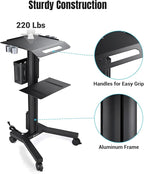 Yescom Mobile Laptop Cart Rolling PC Stand Computer Workstation on Wheels with Handle 220 Lbs Capacity CPU Printer Power Strip Holder for Lap School Office Salon Spa Dental