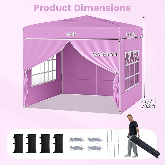 Tangkula 10x10 FT Pop Up Canopy, Outdoor Canopy Tent with 2 Removable Sidewalls & 2 Zippered Doors, Heavy-Duty Carbon Steel Frame, Wheeled Bag, 4 Sandbags, 8 Stakes, 4 Wind Ropes for Party Event