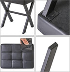 IBUYKE Square Makeup Stool with X-Leg Foot Rest, PU Footrest, Ottoman Seat Vanity Stool, Multi-Use as Small Side Table, for Bedroom, Living Room, Black LG-71B