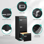 SISESOL 3 Drawer File Cabinet with Lock and Tag,Narrow Three Drawer Filing Cabinet,Vertical Metal File Cabinets,Small Black Filing Cabinets for Home Office Fit Letter/A4/Legal Size File,Easy Assembly