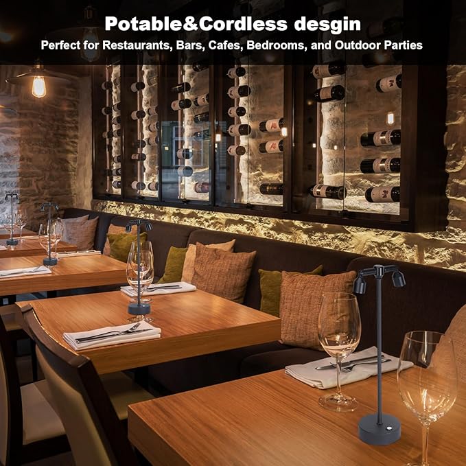 IMAGE Rechargeable Cordless Spotlight, Table Spotlight Accent Lighting for Plants Pictures Artwork Jewelry Showcase Model Display Shelves Cabinet Table Lamp for Home Restaurant Dinner Bar Warm White