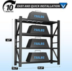 3000LBS Garage Shelving 32" W Garage Shelving Heavy Duty 4-Tier Metal Storage Shelves Adjustable Shelf Unit Storage Rack for Basement Supermarket Warehouse 32" W x 20" D x 63" H Black