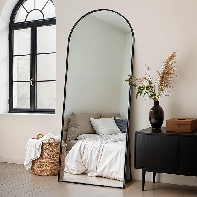 Full Length Mirror, 58" x 18.5" Arched Full Body Mirror Large Standing Floor Mirrors, Mirrors for Bedroom, Bathroom, Living Room Standing or Wall Leaning, Black