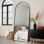 Full Length Mirror, 58" x 18.5" Arched Full Body Mirror Large Standing Floor Mirrors, Mirrors for Bedroom, Bathroom, Living Room Standing or Wall Leaning, Black