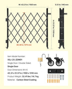 VEVOR Single Folding Security Gate, Lockable Scissor Gate with 360° Swivel Casters, Outdoor Barricade Steel Retractable Gates, for Entry Security, Garage, Warehouse & Pool, 43.31 x 51.57 in (W x H)