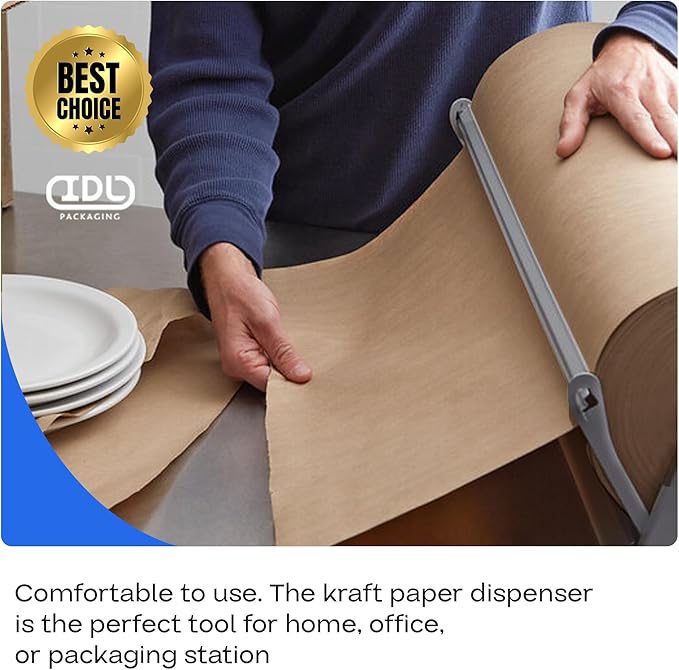 IDL Packaging 36" Kraft Paper Roll Dispenser & Cutter for Rolls up to 36" Wide and 9" in Diameter – Tabletop Reinforced Steel Paper Holder with a Cutter – for Kraft and Butcher Paper