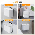 1.9 Gallon Hanging Trash Can - Small Under Sink Trash Can with Lid, Wall Mounted Garbage Bin for Kitchen & Bathroom Cupboard, Odor-Control, Extended Clamping Ring, White