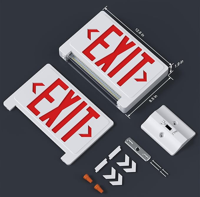 Exit Signs with Emergency Lights Battery Backup, UL Listed Double-Sided Exit Sign with Adjustable Light Pipe, Hardwired Compact Commercial Lighted Exit Sign, 120/277V Top/Side/Wall Mount (1 Pack)