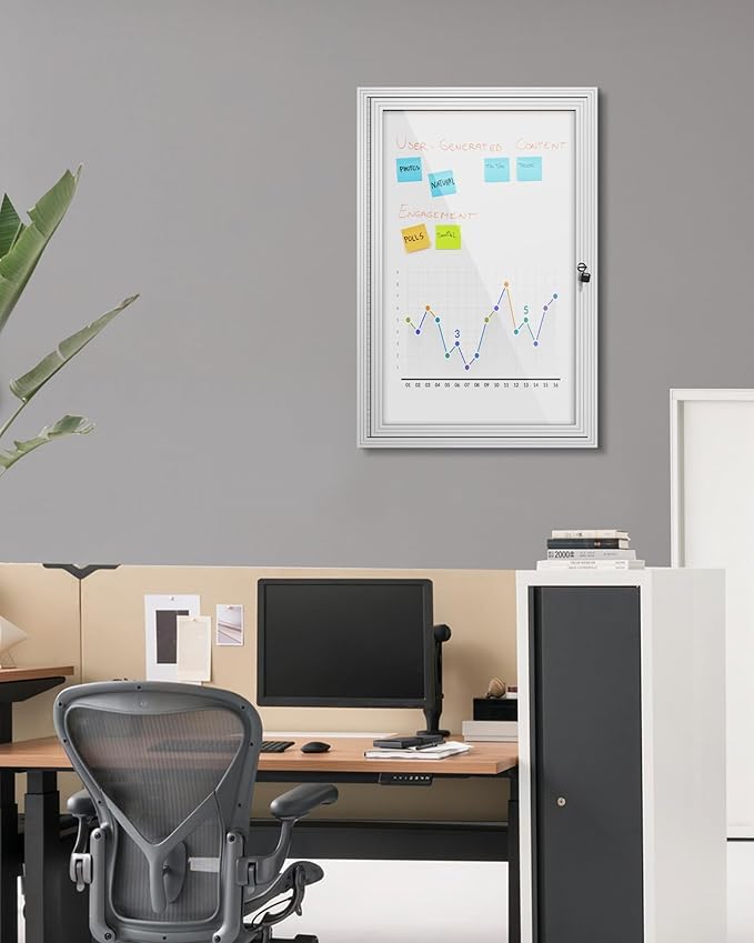 Mifuro 36"x24" Enclosed Bulletin Board, Outdoor Lockable Weather-Resistant Aluminum Noticeboard for School & Office, Silver Frame w/Magnetic Board