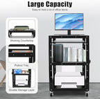 AV Cart on Wheels, Commercial Mobile Utility AV Carts with Wheels, Height Adjustable Top Shelf & Pullout Keyboard Tray, Rolling Presentation and Media Cart for Office, Library
