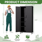 71'' Garage Storage Cabinet on Wheels Black Metal Tool Cabinets with Locking Doors and 3 Adjustable Shelves,Heavy Duty Tall Rolling Steel Cabinets for Garage Warehouse Basement Office