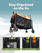 Wagons Carts Foldable, 350LBS Collapsible Wagon with 360° Rotating Wheels, Brakes, and Side Pocket, Large Capacity 160L Wagon Cart for Shopping, Park, Camping and Outdoor Use