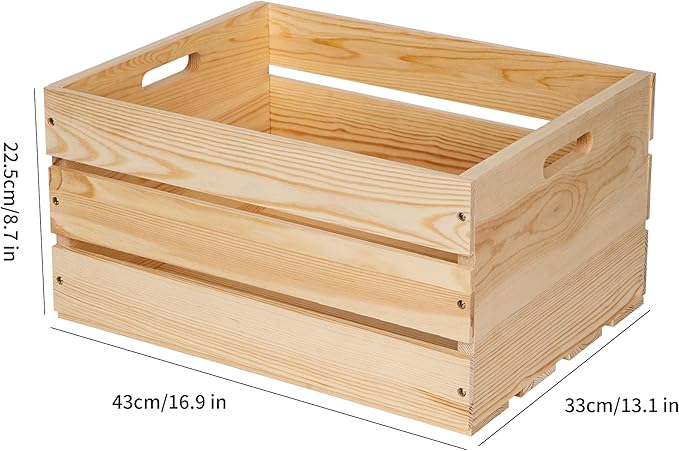 Extra Large Pine Wood Crates For Storage, Vinyl Records Storage Crates,The Storage Crates Are Made Of Pure Natural Solid Wood,Exuding Natural Pine Flavor,Unfinished Wooden Crates For Display . (3)