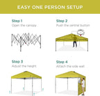 Best Choice Products 10x10ft Easy Pop Up Canopy w/Side Wall, 10 Pockets, Portable Carrying Case, 1-Button Setup, 4 Weight Bags - Yellow