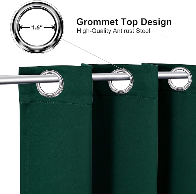 ChrisDowa Blackout Curtains 70 inches Wide for Bedroom - Extra Wide Grommet Thermal Insulated Room Darkening Curtains for Living Room (1 Panel, Forest Green, 70 x 63 Inch)