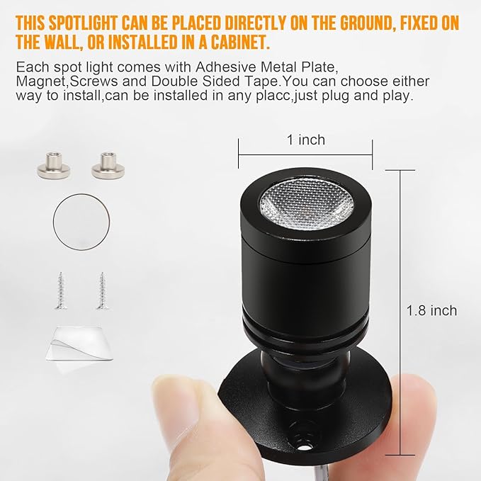 Taysing LED Spot Light Indoor Little Mini Spotlight Accent Lights for Display, Paintings, Pictures, Plants, Jewelry, Shelves, Cabinets, Posters, Showcase(ColdWhite 6 Pack Dimming&Timing)