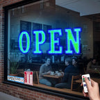 40"x 14" Large Flashing Open Sign for Business, Unique Design Super Bright Open Sign with Hanging Installation for Bar Salon Coffee Stores Club Hotel (Blue & Green)