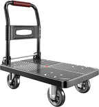 Upgraded Foldable Push Cart Dolly | 660 lbs.Capacity Moving Platform Hand Truck | Foldable for Easy Storage | 4'' PU 360 Degree Swivel Silent Wheel-Black