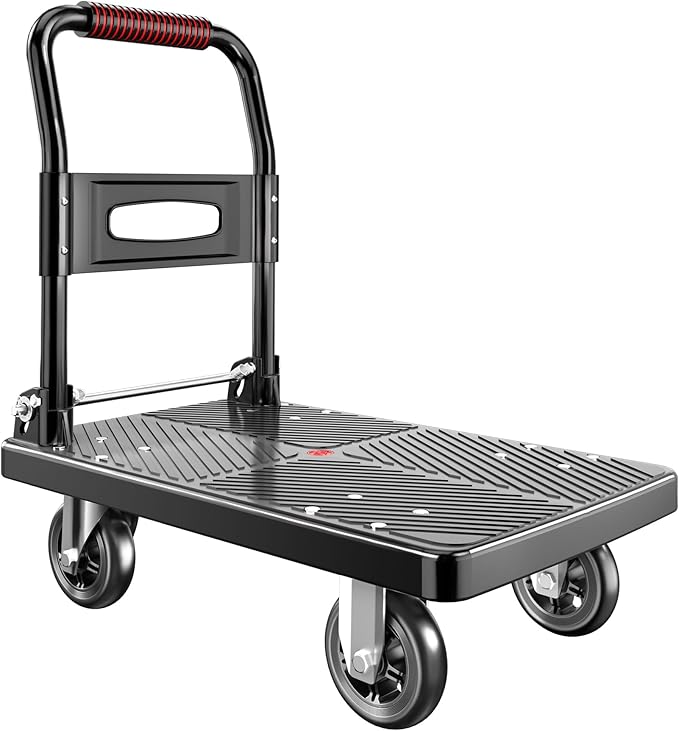 Upgraded Foldable Push Cart Dolly | 660 lbs.Capacity Moving Platform Hand Truck | Foldable for Easy Storage | 4'' PU 360 Degree Swivel Silent Wheel-Black