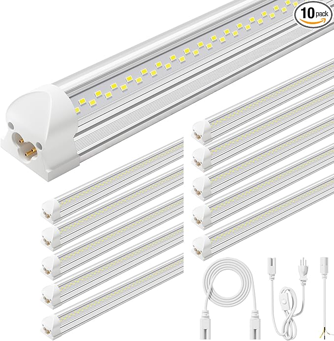 Super Bright 50w 7200lm 5000k V Shape 4ft Led Shop Lights for Workshop 4ft, 4' Linkable 4 Foot Led Shop Lights with Plug in Power Cable On/Off Switch for Garage Basement Warehouse