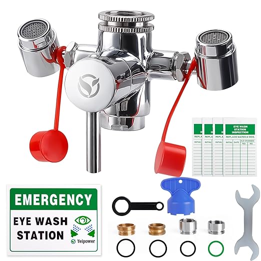 Faucet-Mounted Eye-Wash Staion Kit - Emergency Eyewash Staion OSHA Approved Sink Faucet Attachment First Aid Eye Flush Kit