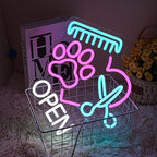 Pet Shop Open Neon Sign Paw Neon Light for Wall Decor, Dimmable Colorful Pet Grooming Salon Open LED Sign for Pet Shop,Pet Hospital,Pet Salon Store