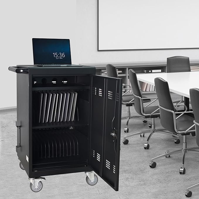 Laptop Charging Cart,32 Devices Tablet Storage Carts for Pad Up to 16.3" Screen Size, Classroom Computer Mobile Charging Station for Pads,Chromebooks,Laptops,Security Storage (30+2 Bay-Black)