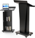 Tredre Metal Podium Stand with Wheels, Heavy-Duty Rolling Lectern for Classroom, Church & Office Presentations, Large Top, Locking Casters, Stable Base